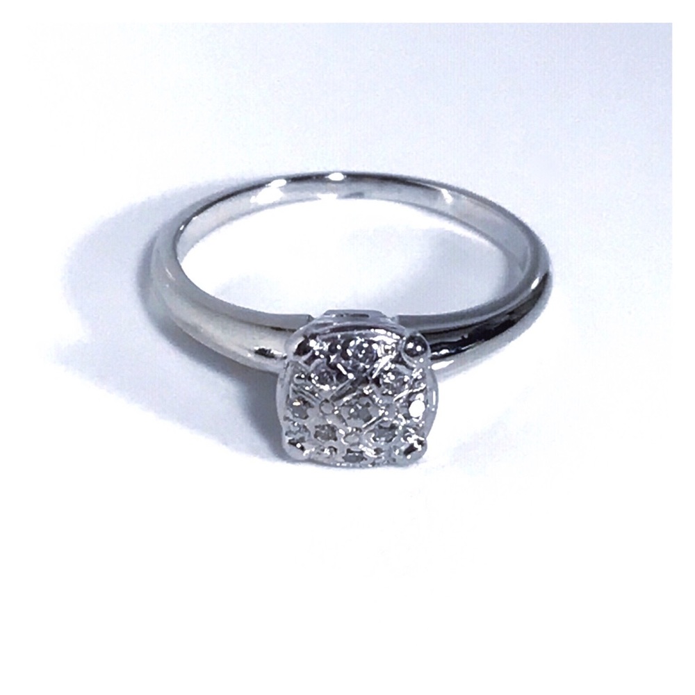 14KT GYPSY SET DIAMOND MID CENTURY MODERN SOLID WHITE GOLD RING